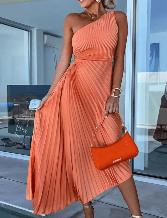 Evelyn | Dames Midi-jurk - Geplooide Elegantie voor Bruiloften en Galas 1
