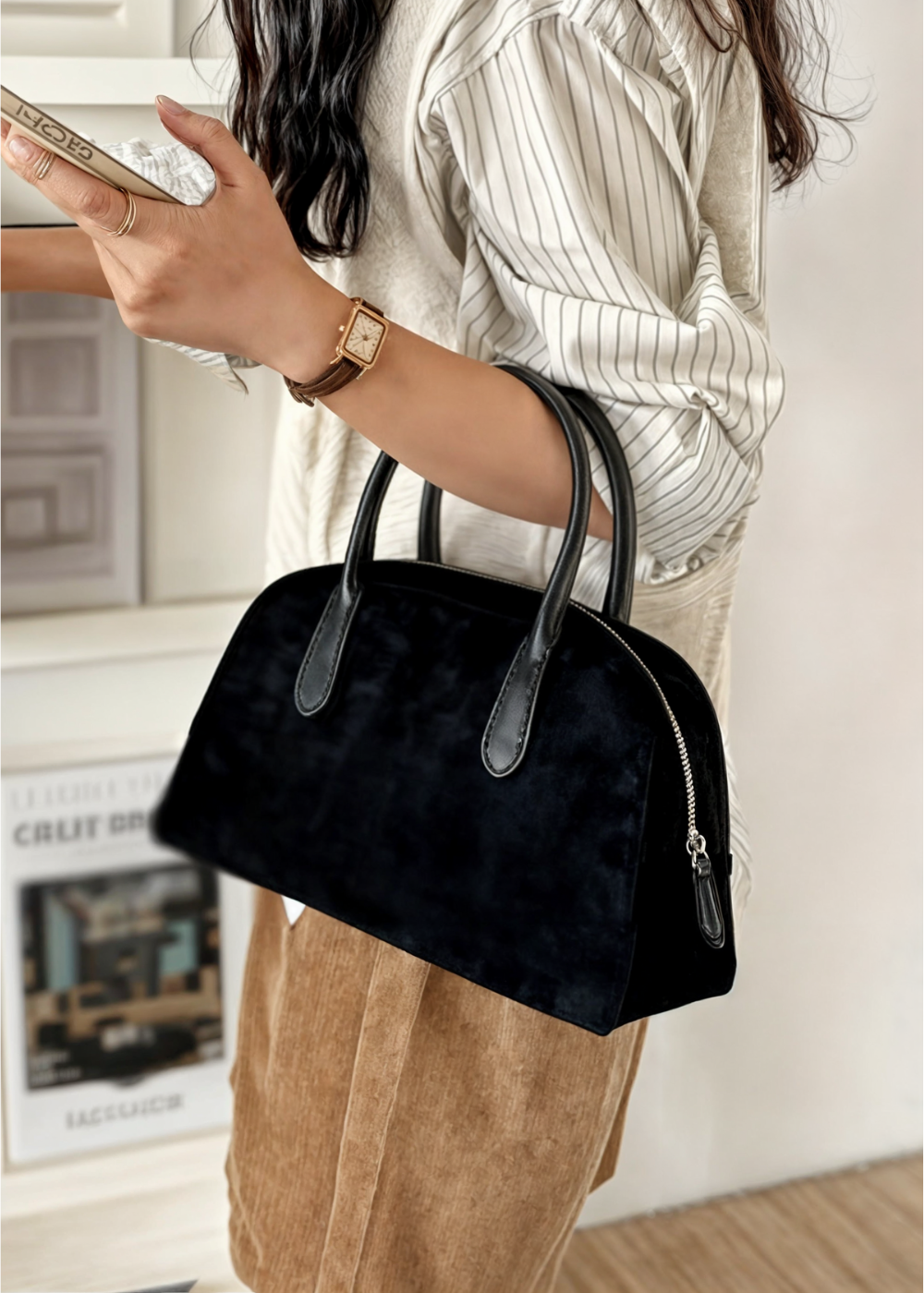 Evelyn | Dames Handtas - Suede Look, Compact en Stijlvol