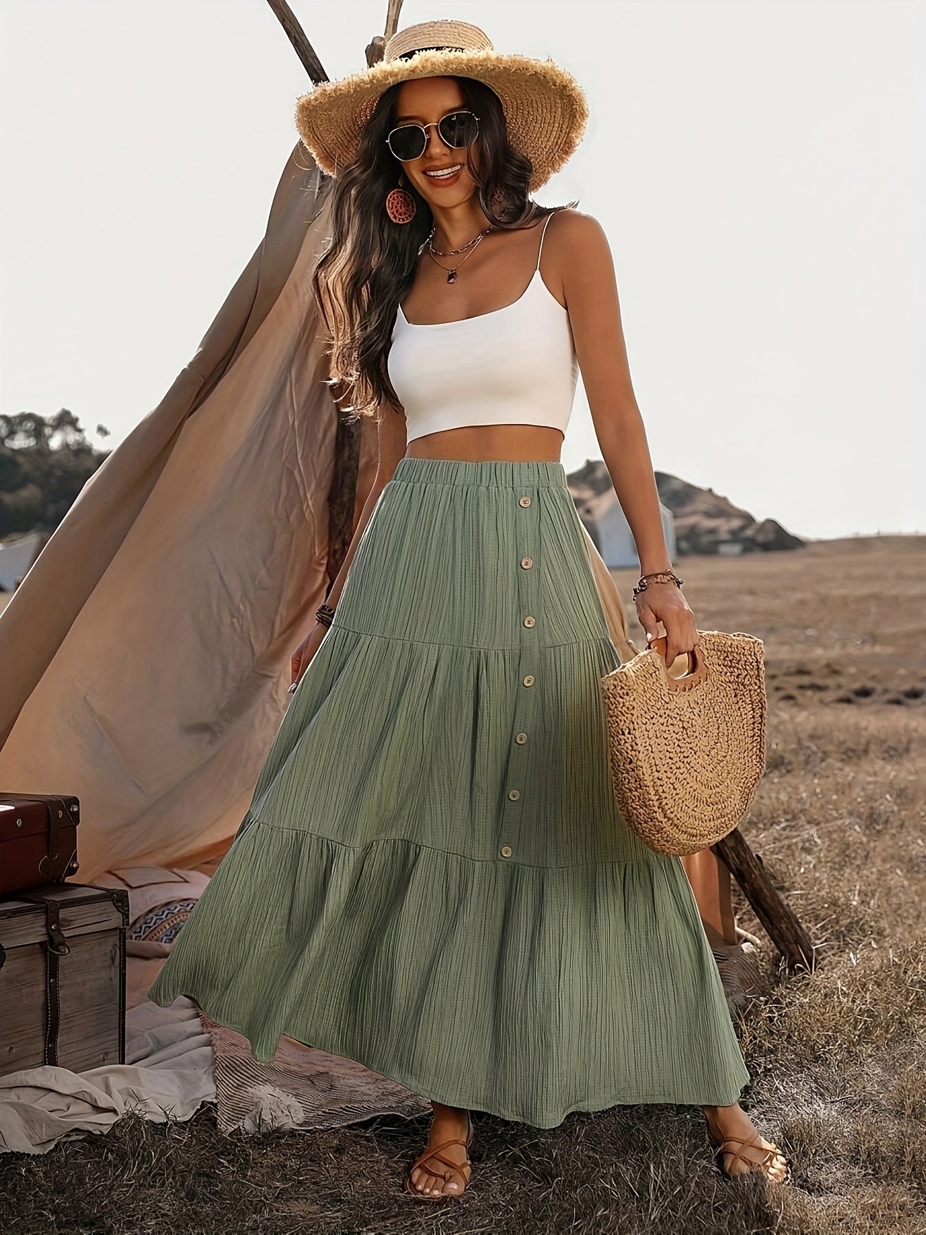 Enna | Bohemian Katoenen Maxi Rok Dames – Zomers met Volant Details