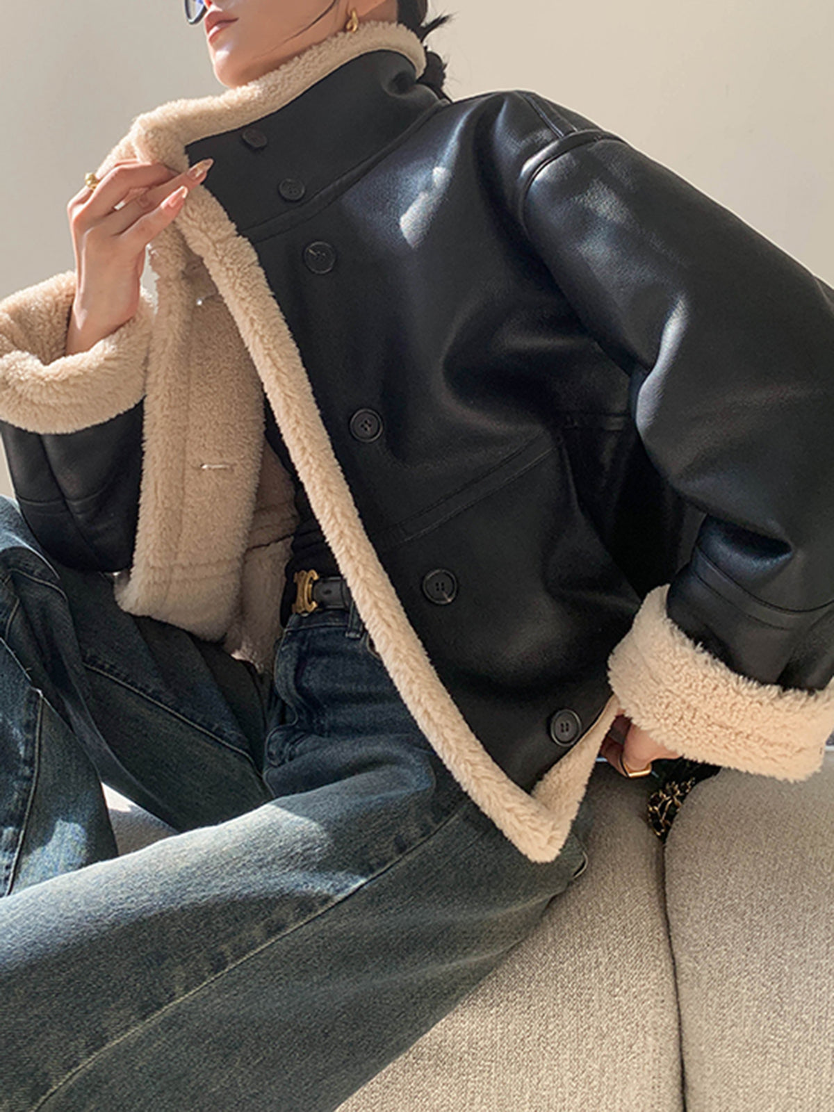 Creete | Fleece Gevoerde Lederen Jas voor Dames - Warm en Comfortabel