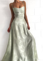 Gilda | Luxe Maxi Jurk met Elegante Bloemen Print - Kleur Pistache Groen