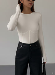 Salomé | Lange Mouwen Top met Mock Nek en Piping Details