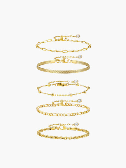 Gina | Luxe Armbanden Set - Set van 5, Verstelbaar, Titanium Staal