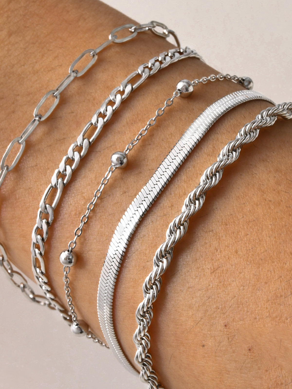 Gina | Luxe Armbanden Set - Set van 5, Verstelbaar, Titanium Staal