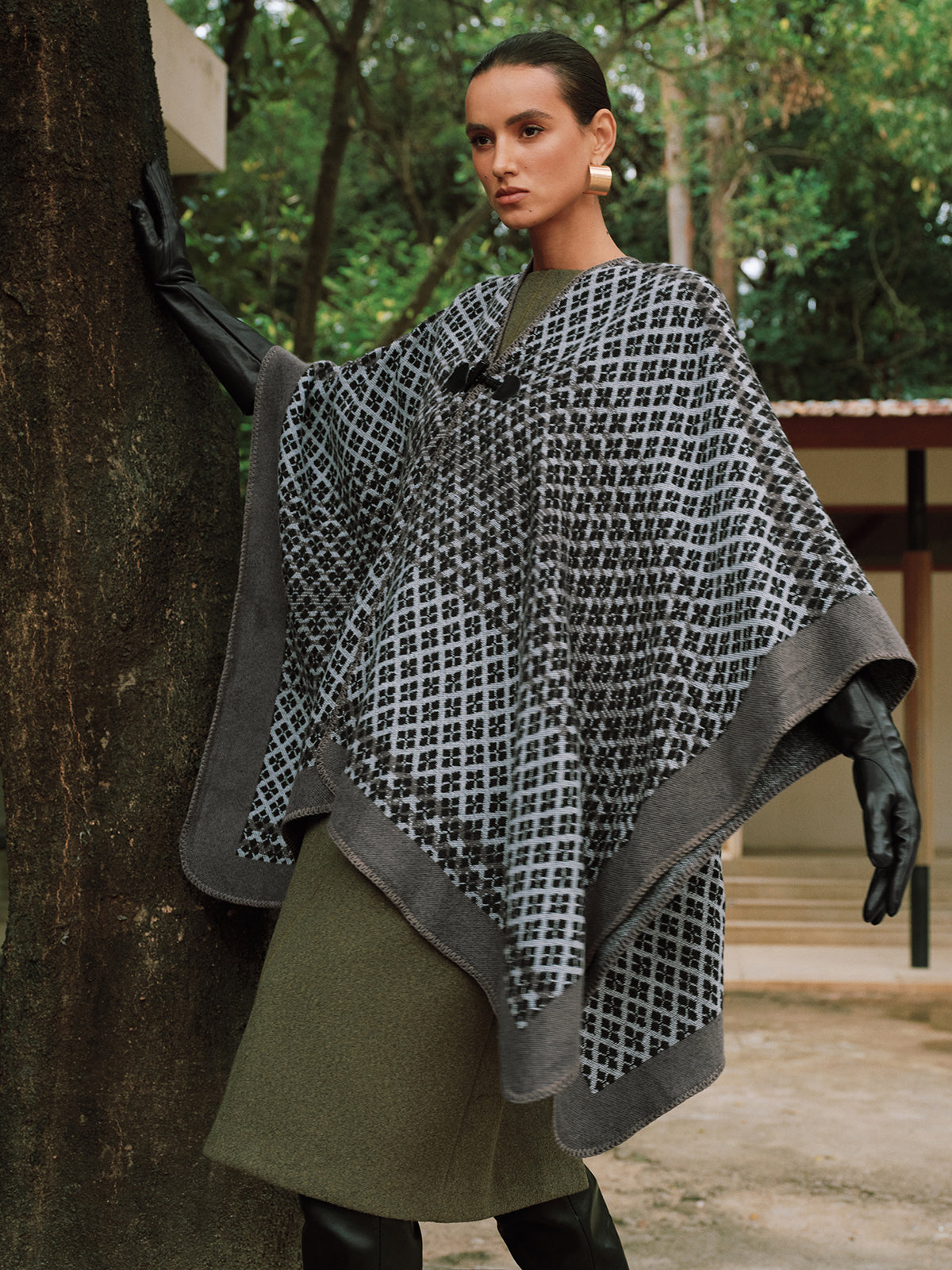 Gina | Dames Poncho - Hoogwaardige Gebreide Stof met Ruitpatroon 0