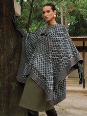 Gina | Dames Poncho - Hoogwaardige Gebreide Stof met Ruitpatroon 0