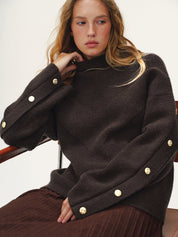 Gina | Dames Trui - Gebreid met Knoopdetail en Lichte Stretch 0