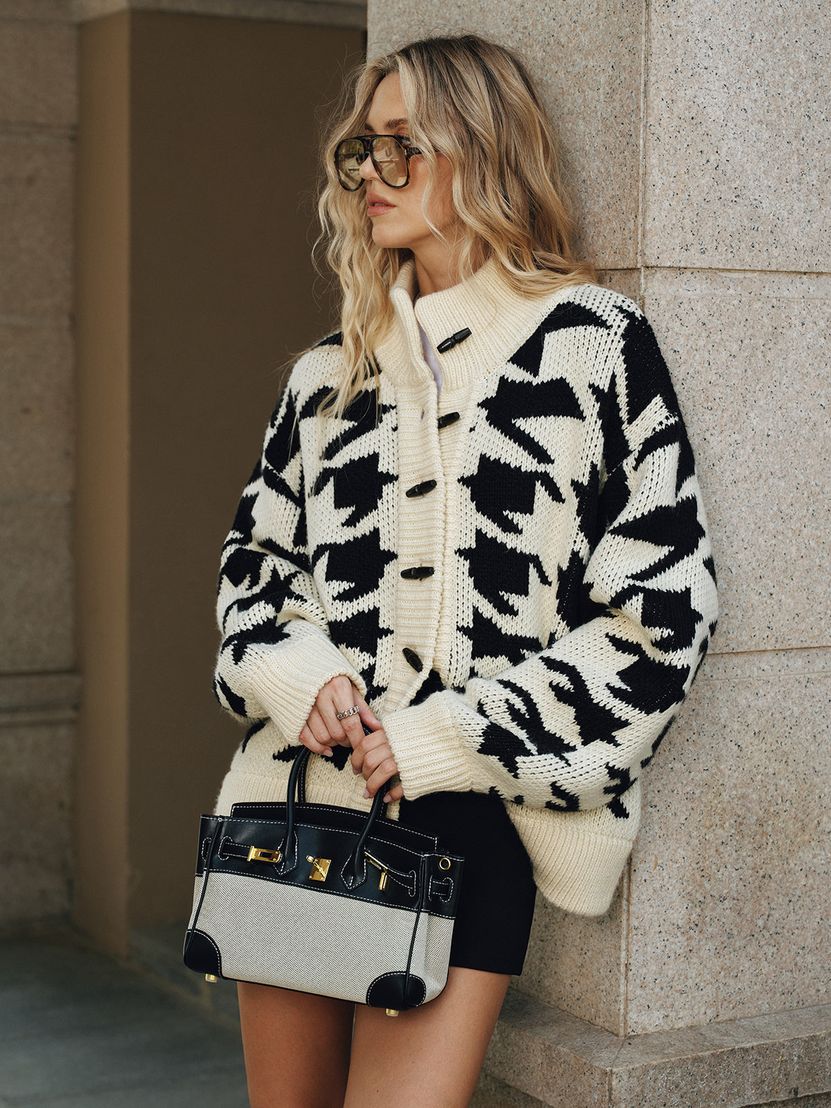 Ginie | Dames Gebreid Vest - Warm en Comfortabel, Trendy Zwart-Wit Patroon