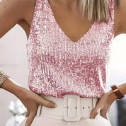 V-Hals Glitter Pailletten Top