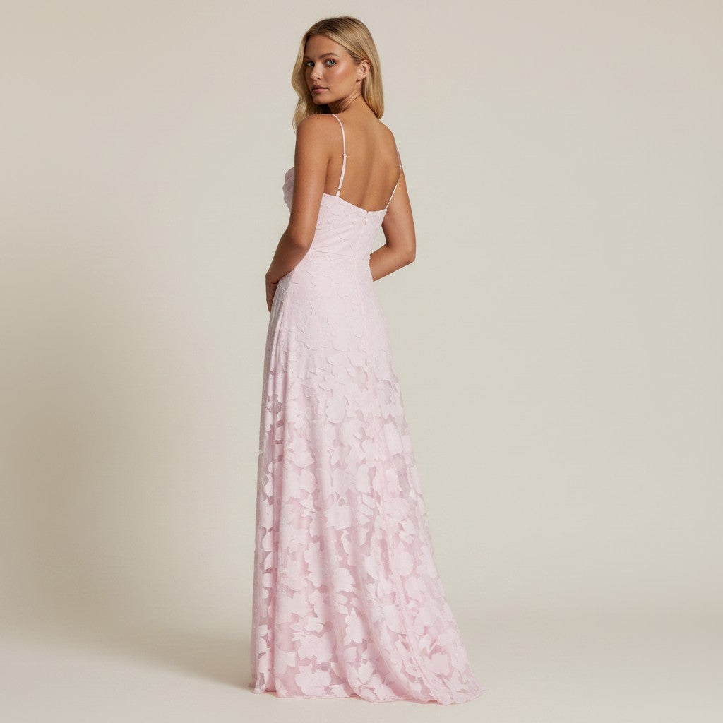 Grazia | Luxe Roze Jacquard Maxi Jurk met Corset Rugsluiting