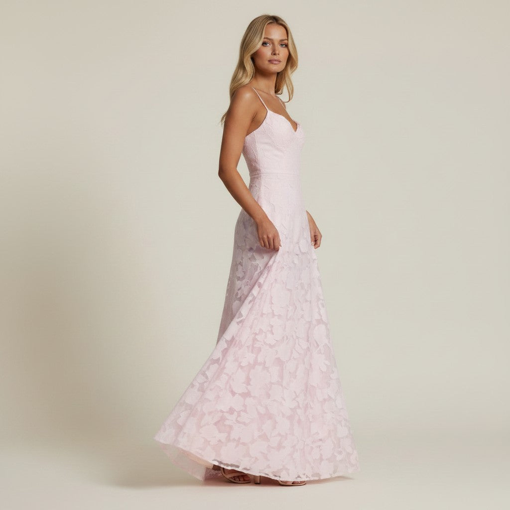 Grazia | Luxe Roze Jacquard Maxi Jurk met Corset Rugsluiting