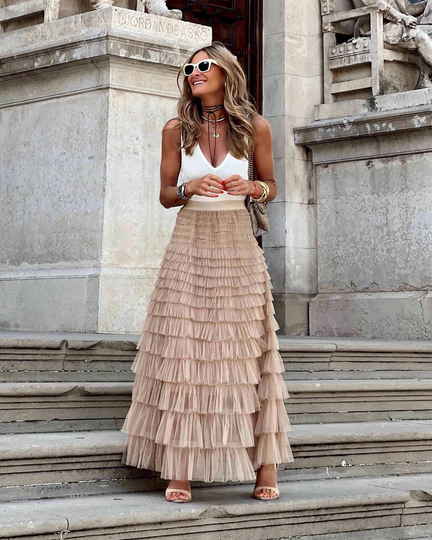Tule Maxi Rok met Elastische Tailleband