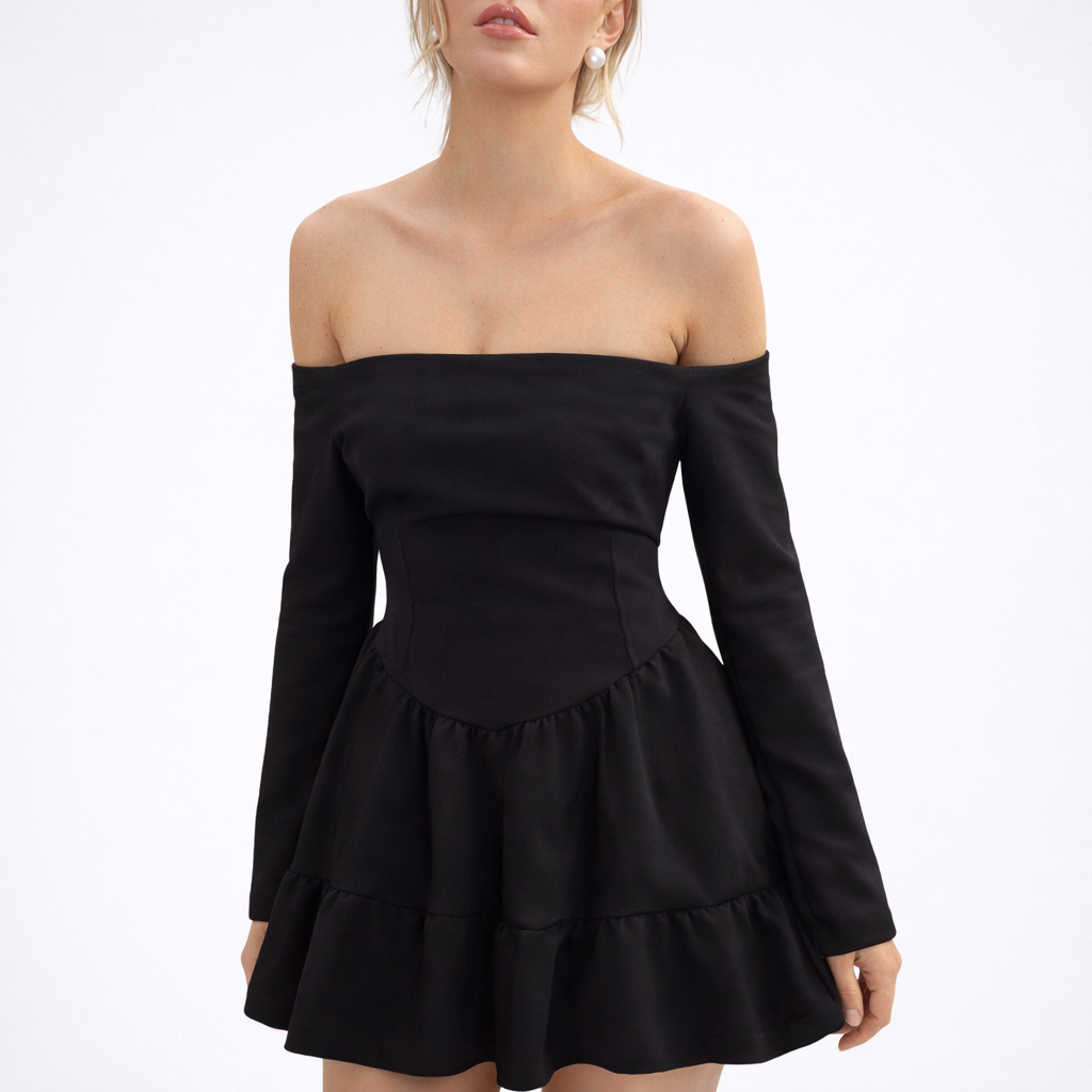 Hannie | Off-Shoulder Mini Jurk - Geweven Stof, Elegant en Feestelijk