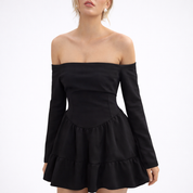 Hannie | Off-Shoulder Mini Jurk - Geweven Stof, Elegant en Feestelijk