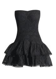 Renata | Zwarte Strapless Zomerjurk van Broderie Stof