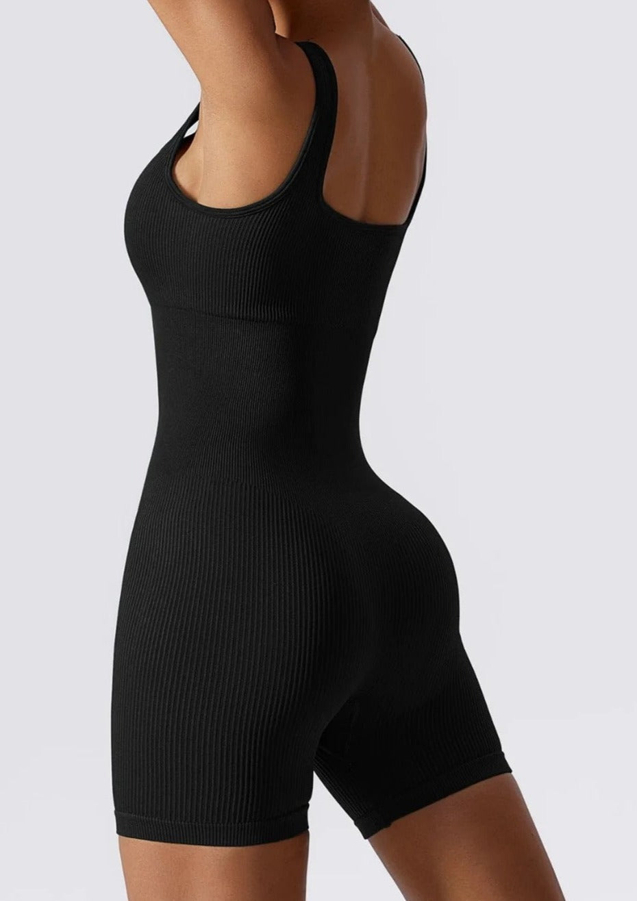 Caitlin | Zwart Ribbed Bodysuit Dames – Naadloos & Sculptend