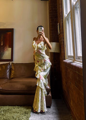 Mea | Gele Chiffon Maxi Jurk met Ruches