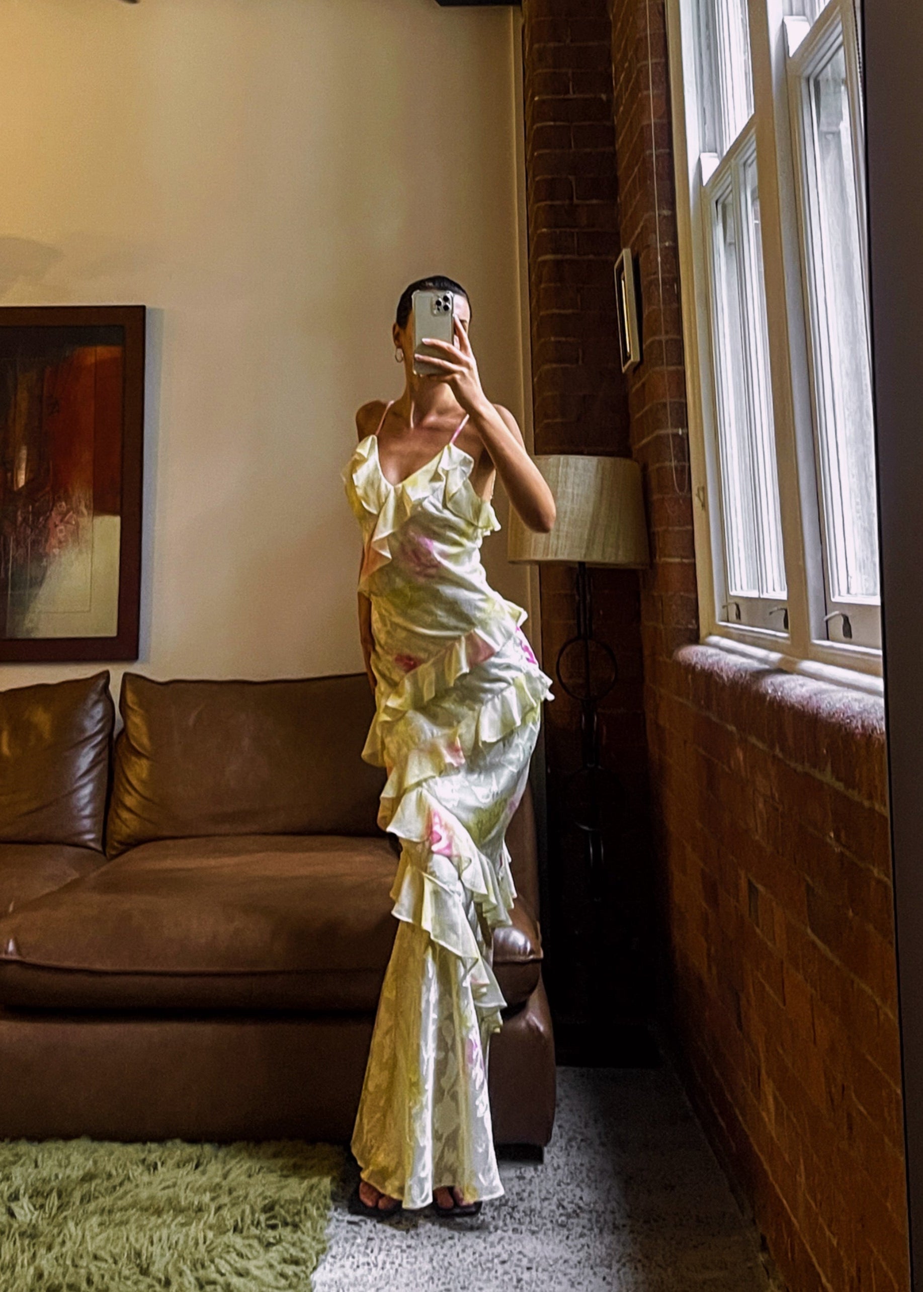 Mea | Gele Chiffon Maxi Jurk met Ruches