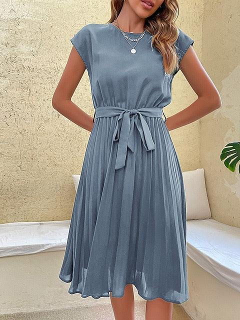 Rivery | Elegante Geplooide Midi Zomerjurk