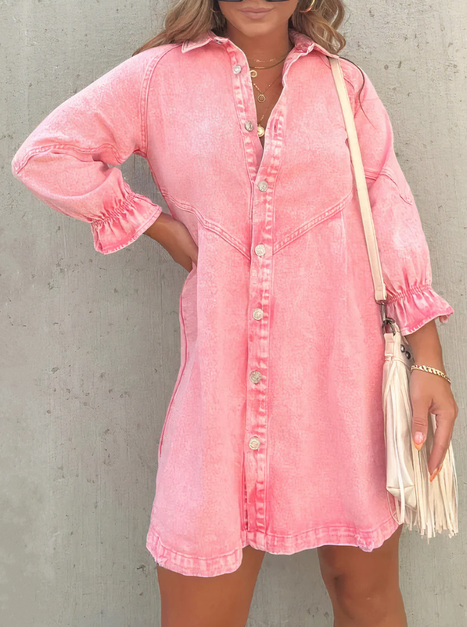 Rosaley | Denim Jurk met Lange Mouwen