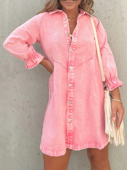 Rosaley | Denim Jurk met Lange Mouwen
