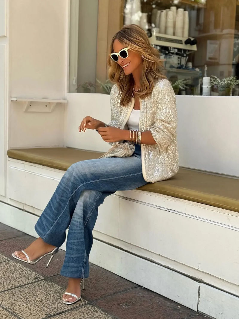 Adya |  Dames Bomberjack met Sprankelende Pailletten- Trendy en Comfortabel