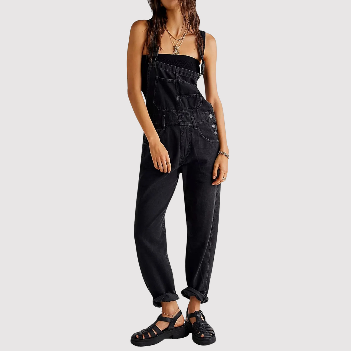 2026 Casual, elastische, verstelbare jeans tuinbroek voor dames, jeans, korte broek, overalls, zwart, L