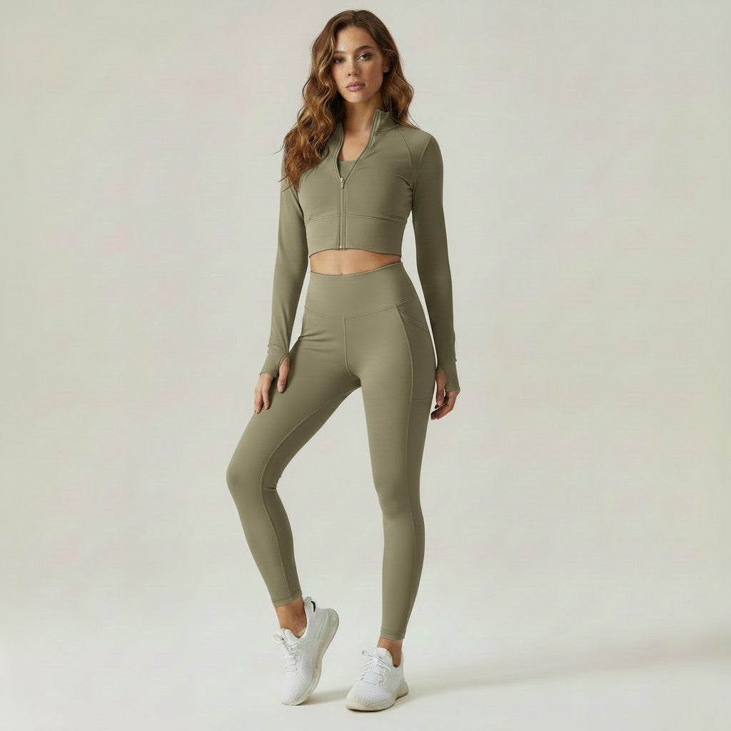Jolee | 3-Delige Sportset Dames - Cropped Vest, Sport BH en High-Waist Legging