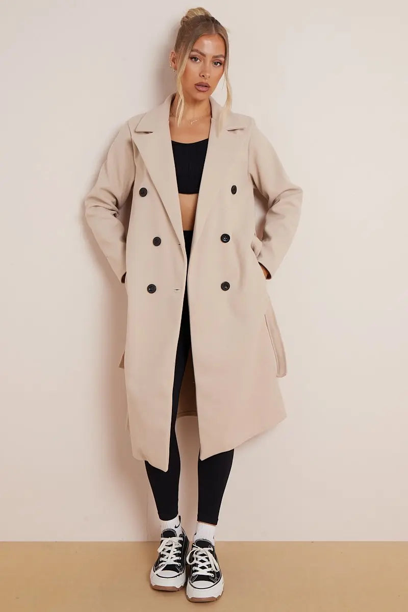 Cindy | Lange Wollen Dames Trenchcoat met Ceintuur – Elegant & Warm