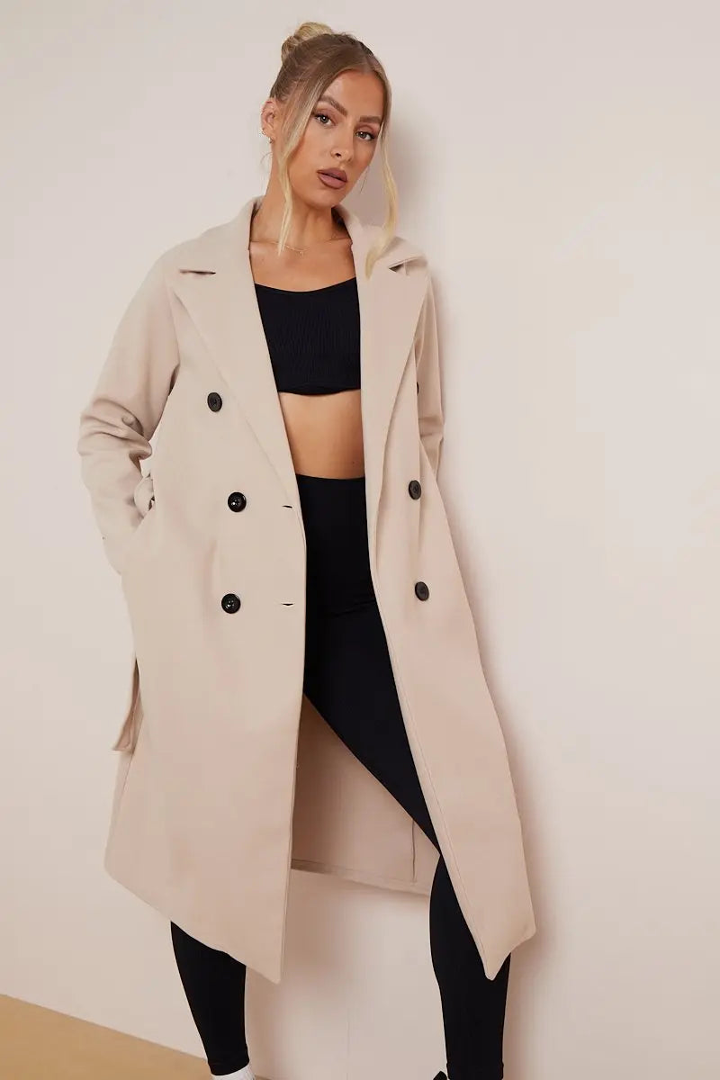 Cindy | Lange Wollen Dames Trenchcoat met Ceintuur – Elegant & Warm