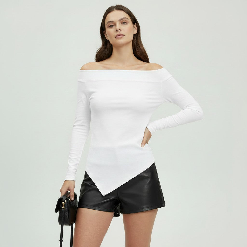 Lalou | Off Shoulder Top met Lange Mouwen - Asymmetrisch & Elegant