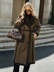 Lara | Luxe Winterjas Dames - Lange Model, Vegan Leer en Fleece Voering