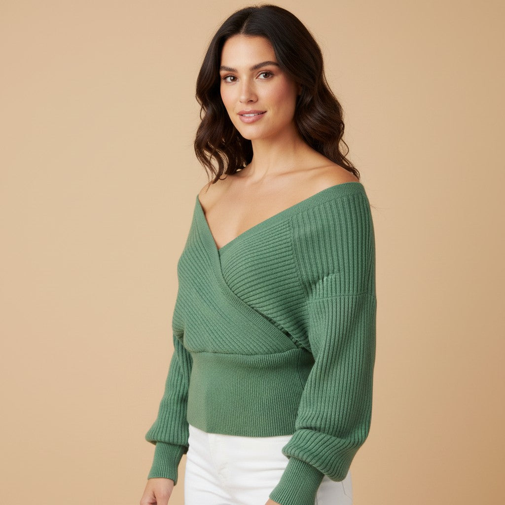 Leloa | Off-Shoulder Los Vallende Gebreide Trui met Lange Mouwen