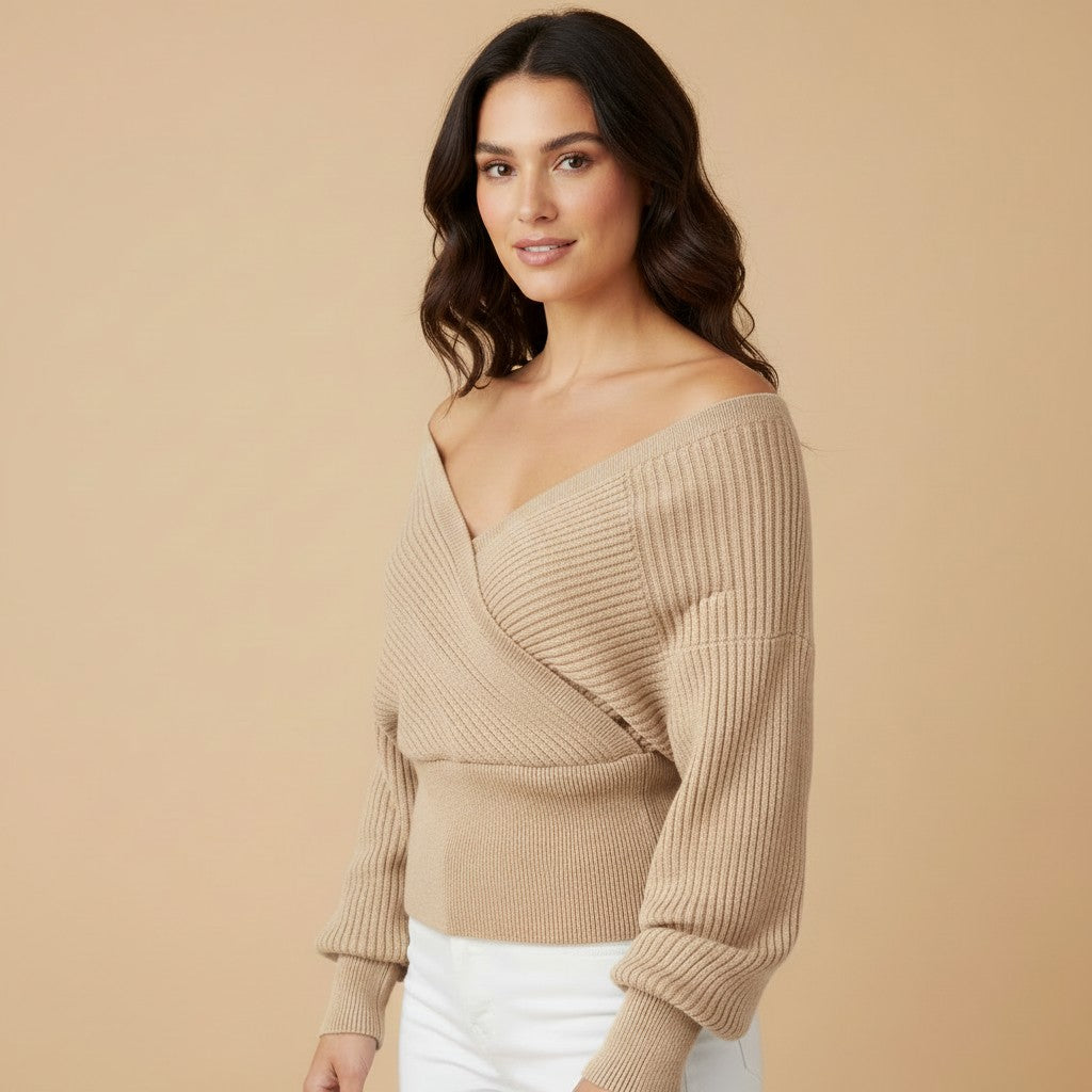 Leloa | Off-Shoulder Los Vallende Gebreide Trui met Lange Mouwen
