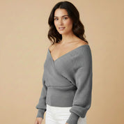 Leloa | Off-Shoulder Los Vallende Gebreide Trui met Lange Mouwen