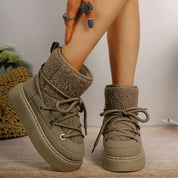 Lina | Dames Enkellaarzen Zwart - Platform met Veters en Sherpa Afwerking 3