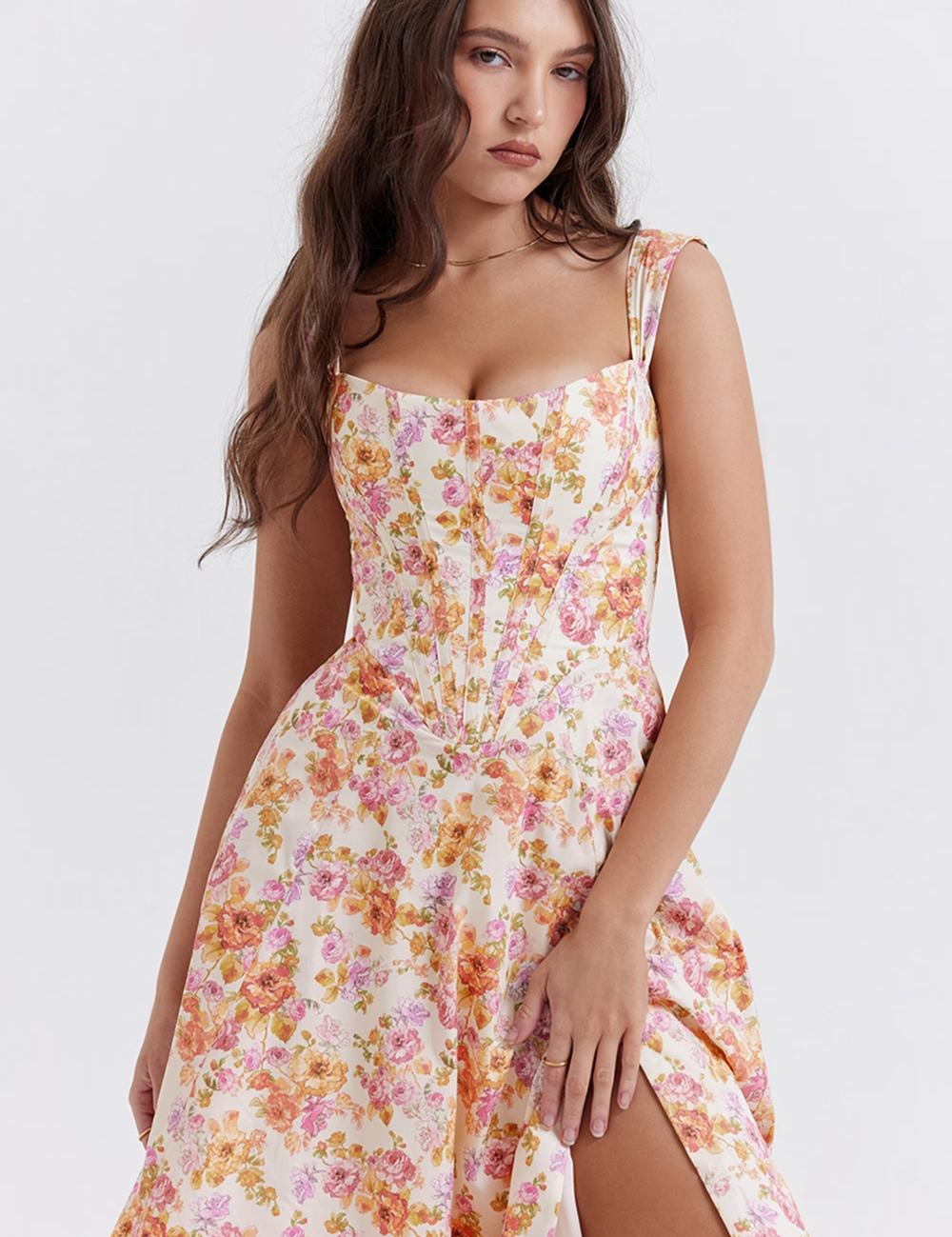 Lina | Dames Midi Jurk - Elegante Bloemenprint, Flatterend Silhouet 0