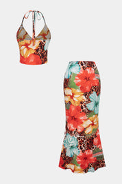 Lina | Dames Set - Tweedelige Luipaardbloemenprint met V-hals en Hoge Taille Rok 2
