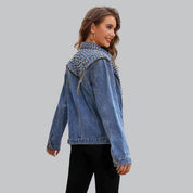 Oxy | Denim Jas Dames met Pareldetails en Franjes