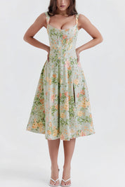 Livia | Dames Midi-Jurk - Bloemmotief met Flatterende Split, Zomerjurk 0
