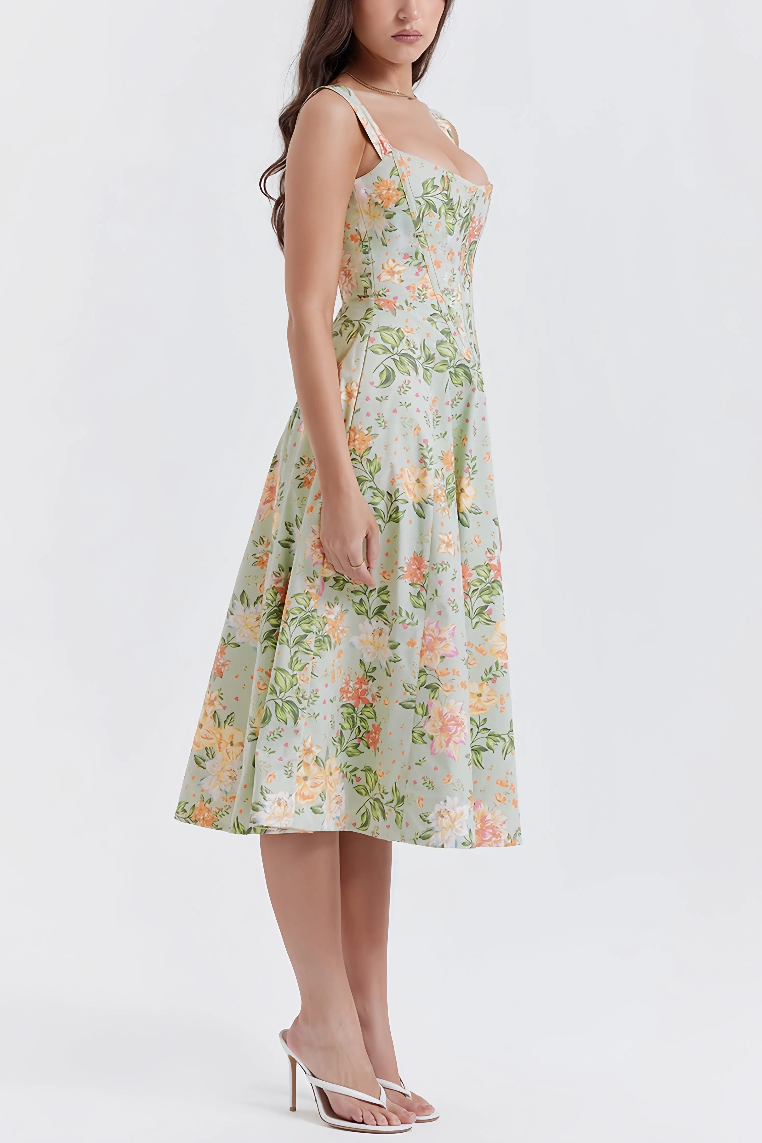 Livia | Dames Midi-Jurk - Bloemmotief met Flatterende Split, Zomerjurk 3