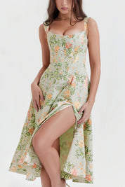 Livia | Dames Midi-Jurk - Bloemmotief met Flatterende Split, Zomerjurk 5