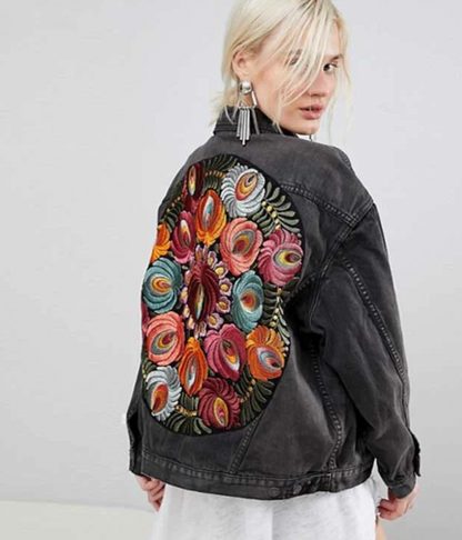 Seana | Comfortabel Denim Jack met Bloemenprint