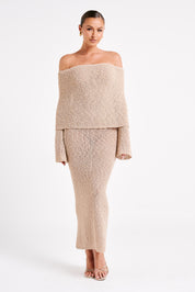 Angel | Bouclé Off-Shoulder Maxi Jurk