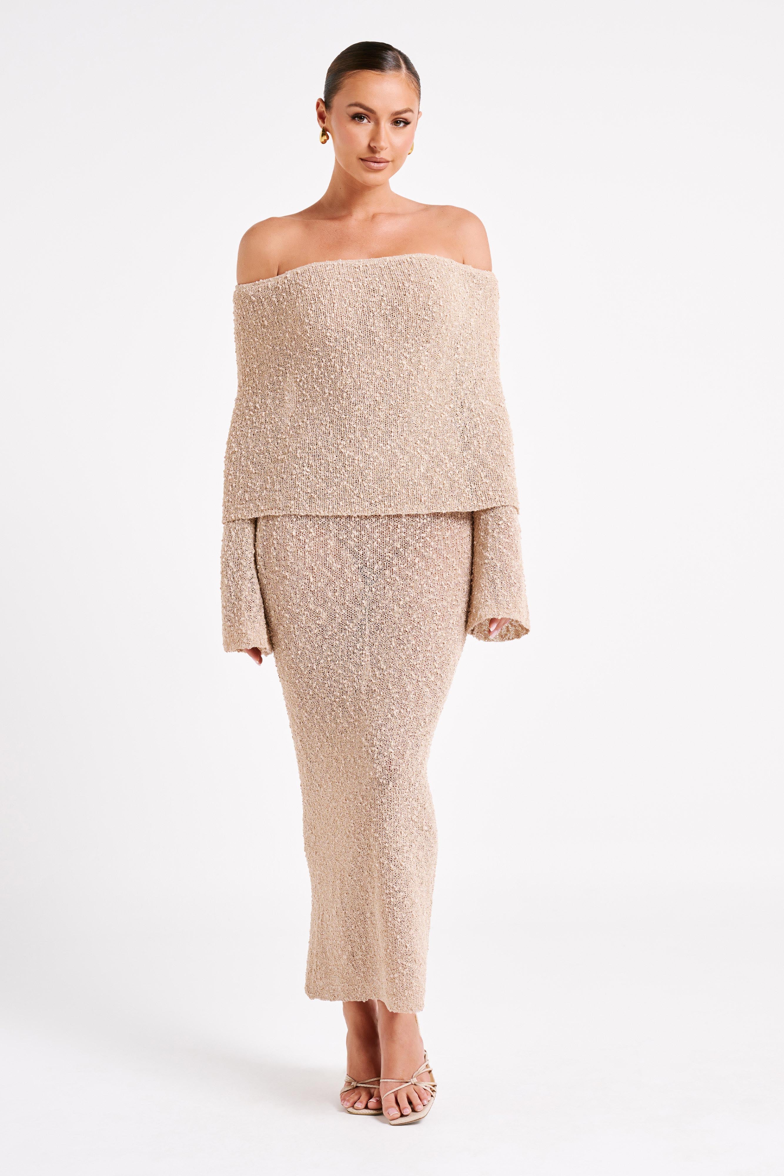 Angel | Bouclé Off-Shoulder Maxi Jurk