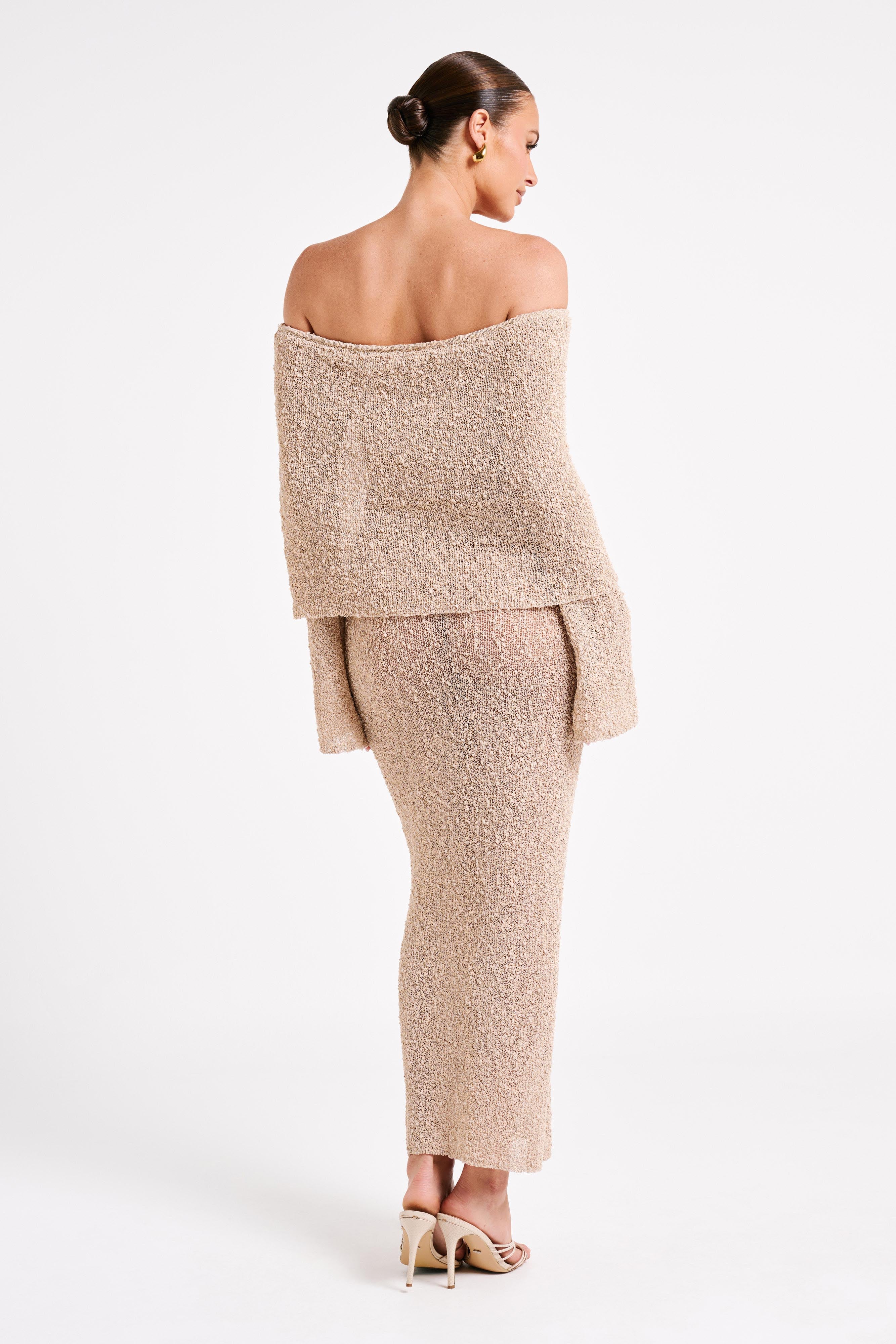 Angel | Bouclé Off-Shoulder Maxi Jurk