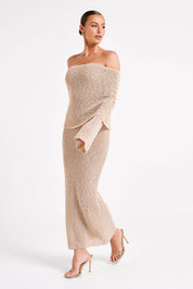 Angel | Bouclé Off-Shoulder Maxi Jurk