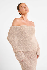 Angel | Bouclé Off-Shoulder Maxi Jurk