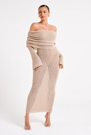 Angel | Bouclé Off-Shoulder Maxi Jurk
