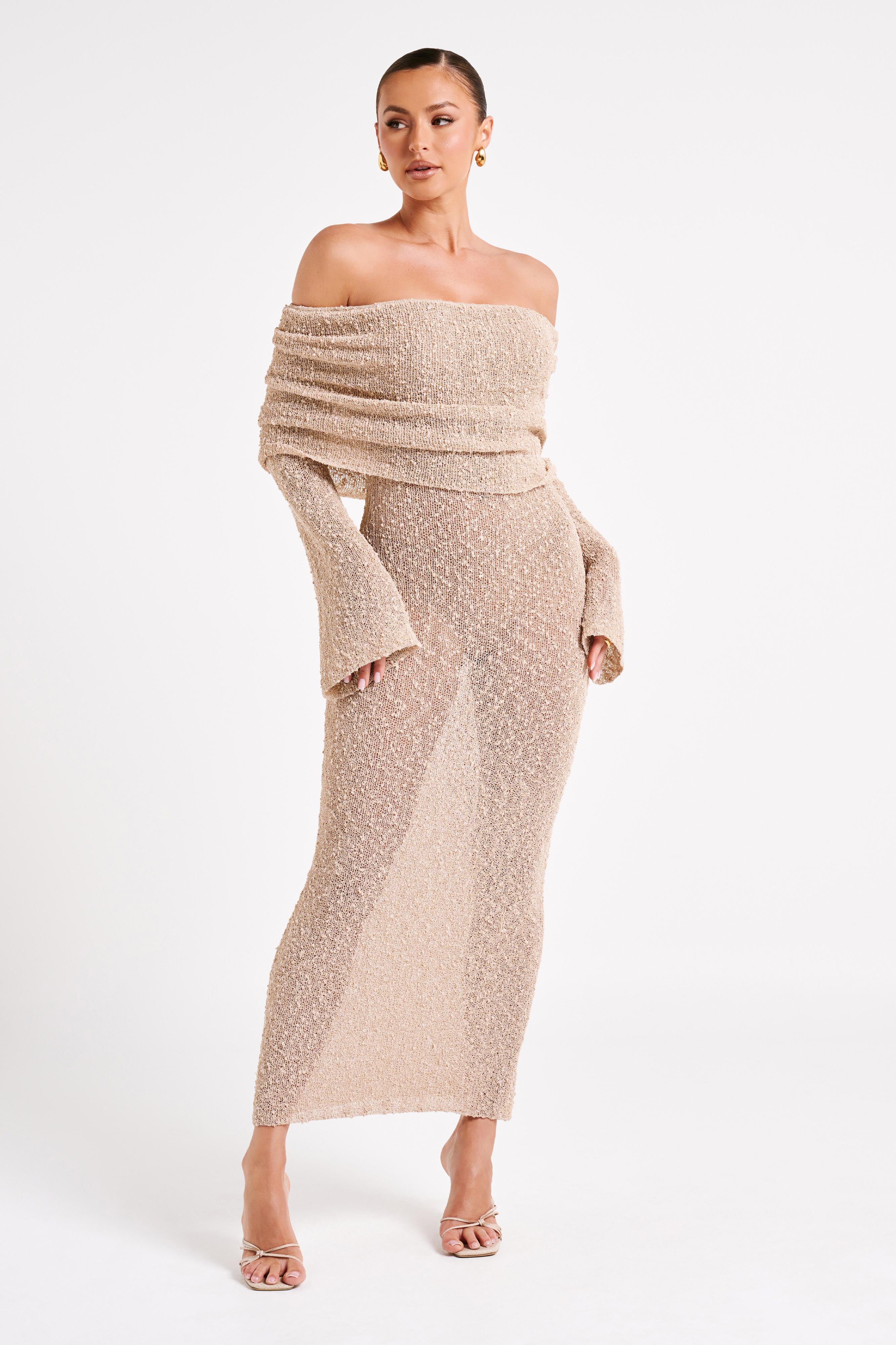Angel | Bouclé Off-Shoulder Maxi Jurk
